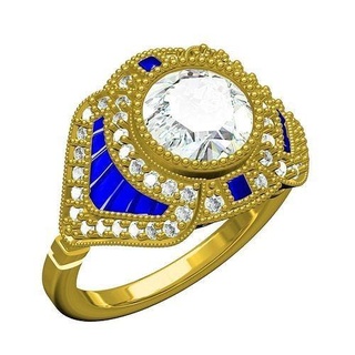 antique round bezel set art deco engagement ring jewelry gem gold platinum silver printable wedding 3d cad design customize diamond rings 3d print model - Mito3D