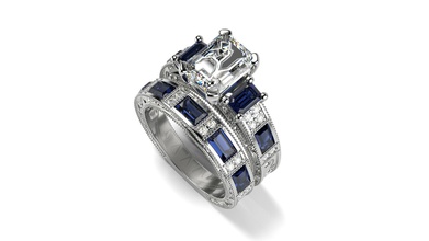 antique ensemble bague or goujat bijoux argent gemme blanc bijou imprimable diamant engagement mariage platine saphir anneaux 3d print model - Mito3D