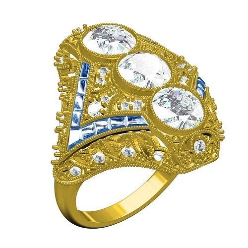 antique calcul art déco engagement bague bijoux or gemme précieux diamant imprimable 3d goujat conception Personnaliser sith mariage anneaux 3D print model - Mito3D