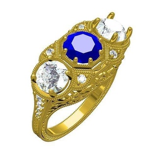 antique three stone vintage art deco engagement ring jewelry gold gem precious printable silver diamond jewel 3d cad design customize rings 3d print model - Mito3D