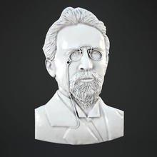 anton pavlovich chekhov russian writer author literature bas 3d cnc milling relief relievo lay person face fretwork thread carving art 3d print model - Mito3D