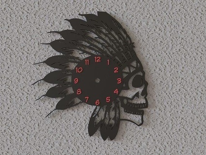 apache skull wall clock time watch timer houseware home decoration face hobby diy design model cnc analogic wood vinyl indian house decor 3d print model - Mito3D