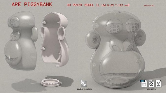 macaco cofrinho cripto dinheiro moeda escultura banco cofre bitcoin caixa arte esculturas 3d print model - Mito3D