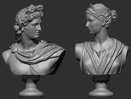 Apollon artemis statue buste tête sculpture architectural art décoration grec sculptures ancien l'histoire civilisation romain 3d print model - Mito3D