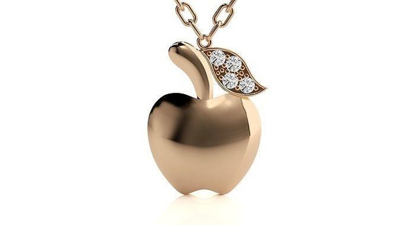 Pomme pendentif 3dm stl rendre détails bijoux imprimable diamant or argent mariage bijou fruit aliments blanc brillant platine précieux Collier pendentifs 3d print model - Mito3D