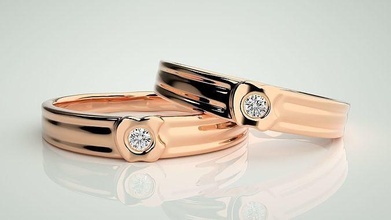 elma yüzük Solitaire çift grup 3dm stl vermek düğün nişan mücevher yazdırılabilir elmas altın yüzükler gelin damat 3d print model - Mito3D