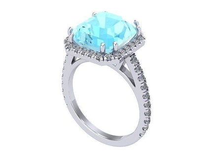 aquamarine asscher cut diamond ring diamonds golden silver jewelry rings 3d print model - Mito3D