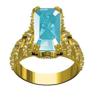 acquamarina colore calcolo arte deco stile squillare oro gioielleria gemma gioiello argento diamante prezioso stampabile 3d cad design personalizzare anelli 3d print model - Mito3D