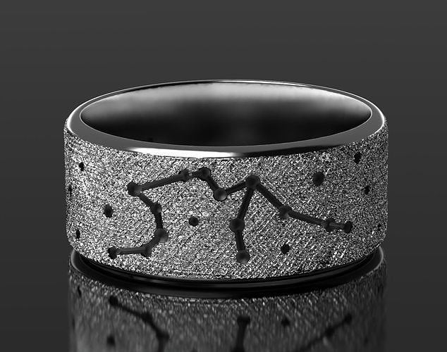 aquarius zodiac constellation rings jewel texture steel silver gold sterling nature design art 3dprinted model 3d print printing prototyping jewelry 3D print model - Mito3D