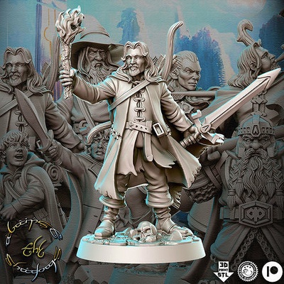 aragorn hobbit lord of rings lotr 32mm pre-supported fellowship tolkien gimli frodo gandalf middle earth legolas miniatures figurines 3d print dnd heroquest dungeon games toys board 3d print model - Mito3D