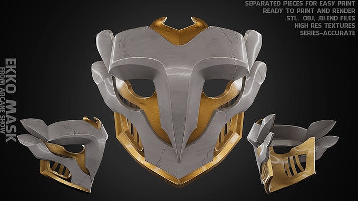 arcano eco fuoco maschera cosplay lol vi casco sommossa bufera neve arte scansioni repliche jayce lega leggende martello 3d print model - Mito3D