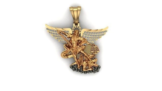 baş melek san miguel saint Miguel cazibe Yago 20gr kolye aziz altın yazdırılabilir elmas lüks güzellik moda fantastik Katolik koruma takı 3d print model - Mito3D