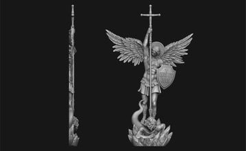arcángel miguel bas relief ángel lucifer alivio alas santo joyería joya católico cristiano satán encanto serpiente cnc lanza colgante pendiente arte esculturas 3d print model - Mito3D