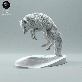 arktis fuchs springen tier säugetier wild tierwelt kreatur realistisch wiese skulptur figur zahl miniatur winter hund tundra schnee weiß kunst skulpturen 3d print model - Mito3D