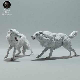 Arctique loups combat animal Loup sauvage faune créature réaliste sculpture figurine figure miniature hiver chien toundra neige blanc art sculptures 3d print model - Mito3D