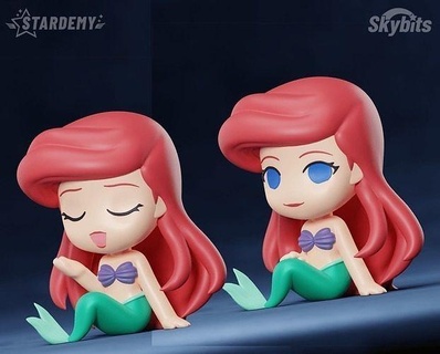 ariel chibi little mermaid 2 models supports cute disney flounder sea tail ocean sd kawaii nosupports games toys 3d print model - Mito3D
