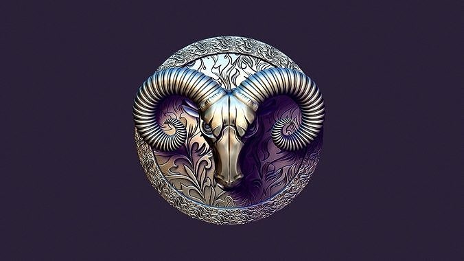 aries medallion casting taurus ram goat buckle profile pendant coulomb pendent gold silver jewelry jewellery jewel necklace printable brooch pendants 3D print model - Mito3D