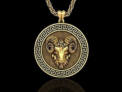 Ariete zodiaco cartello ariete medaglione pendente simbolo pecore oro argento gioielleria scudo uomini donne animale capra astrologico Vergine scorpione ciondoli 3d print model - Mito3D
