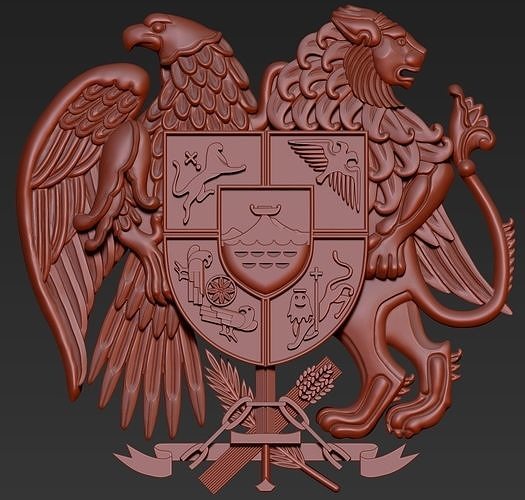 armênio heráldico símbolo heráldica arte leão Águia espada costurar esculturas 3D print model - Mito3D