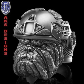 army soldier bulldog v1 ring jewelry jewel jewellery biker riders punk jewelri rings animal dog skull helmet warrior squad armed force commando pilot marine mercenary armour jewelry  3d print model - Mito3D