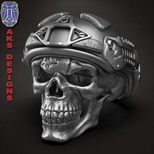 cráneo anillo joyería joya ejército soldado v1 motociclista jinetes punk casco engranaje armadura guerrero tropa armado batalla comando combatiente piloto marina mercenario anillos 3d print model - Mito3D