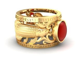 arowana ring men 435 jewelry fashion accessories gold diamond man woman women unisex design fengshui rings 3d print model - Mito3D