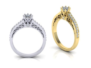 art-deco anello di fidanzamento modello 3d n0296 gioielli stampabile pietra rotonda con diamanti usa il canada 3dring oro moda solitario anelli 3d print model - Mito3D