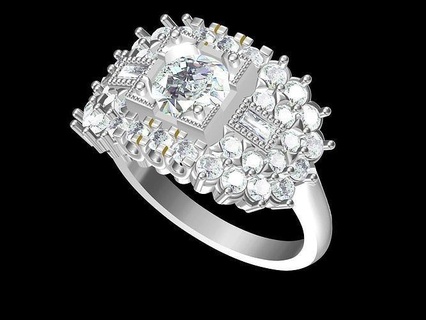 Arte deco 01 anillo joyería joya anillos diamante plata Boda oro compromiso platino brillante libra esterlina 3d print model - Mito3D