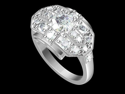 Arte deco 03 anillo joyería joya anillos oro imprimible diamante Boda compromiso platino brillante libra esterlina Moda 3d print model - Mito3D
