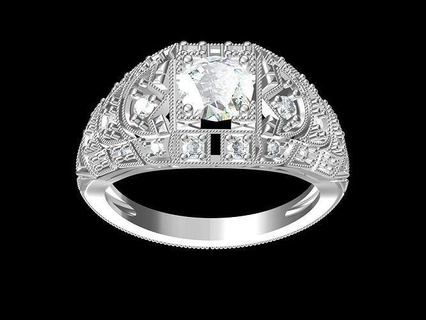 arte deco 04 anel joalheria argolas ouro imprimível diamante prata jóias Casamento jóia noivado esterlina moda beleza 3d print model - Mito3D