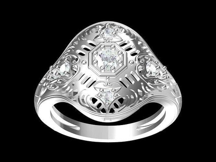 arte deco 05 anel joalheria argolas ouro imprimível diamante prata jóias Casamento jóia noivado gema platina brilhante esterlina 3d print model - Mito3D