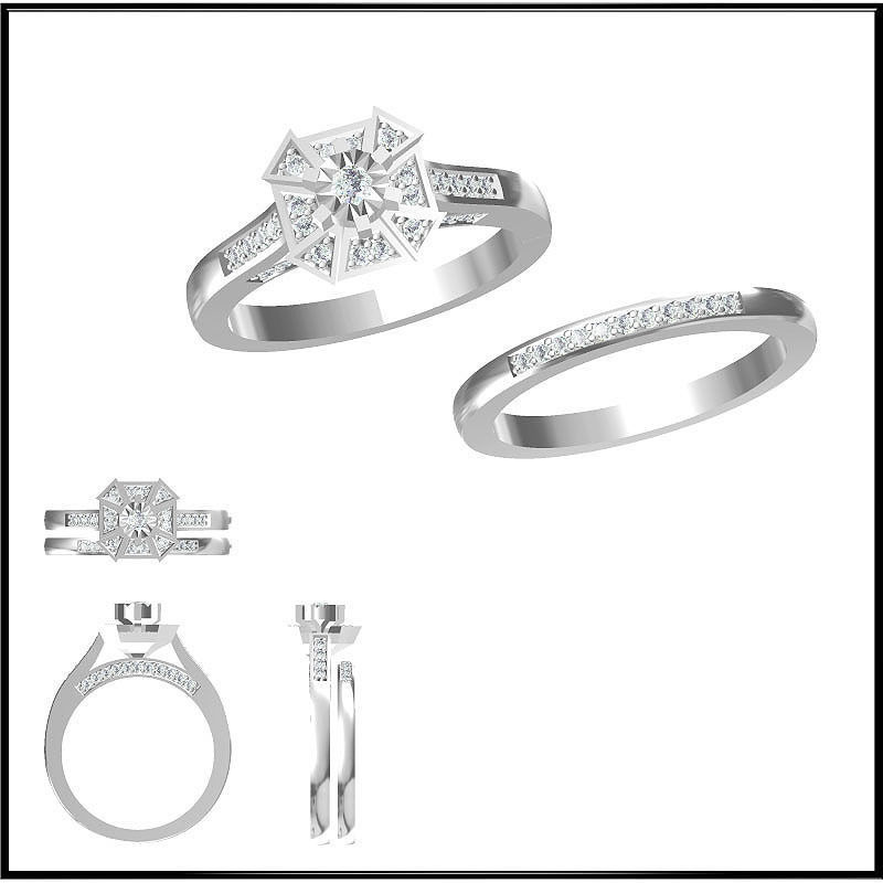 art deco bridal set ring jewelers file solid gold minimalist vintage elegant best custom affordable jewelry rings 3D print model - Mito3D