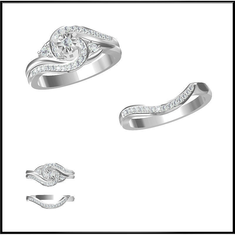 art deco bridal set ring jewelry cad solid gold minimalist vintage elegant best custom affordable rings 3D print model - Mito3D