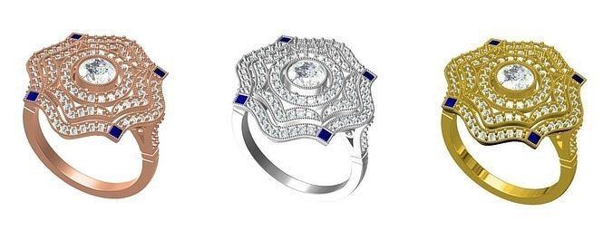 art déco grappe ancien antique bague or imprimable bijoux diamant anneaux mariage gemme sterling mode engagement brillant platine 3d print model - Mito3D