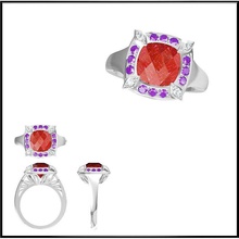 arte deco cor pedra anel joalheiros Arquivo conjunto diamante argolas vintage noivado moissanite mulheres Rosa 3d print model - Mito3D