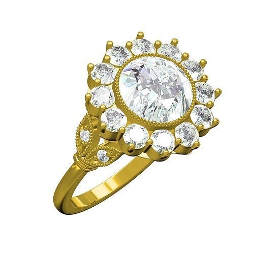 Arte deco diamante racimo compromiso anillo joyería joya precioso oro platino imprimible plata sith 3d canalla diseño personalizar Boda anillos 3D print model - Mito3D