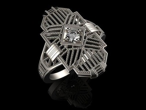 art deco diamond dinner ring decoration design silver sterling printable jewel wedding filigree engagement platinum jewellery cad free love jewelry rings 3d print model - Mito3D