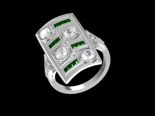 art déco emeraude bague bijoux anneaux or imprimable diamant argent mariage bijou engagement brillant sterling 3d print model - Mito3D