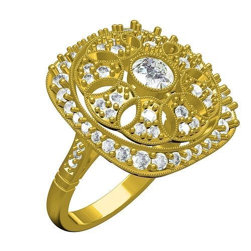 art déco filigrane diamant bague bijoux gemme précieux or imprimable argent bijou platine 3d goujat conception Personnaliser sith mariage anneaux 3D print model - Mito3D