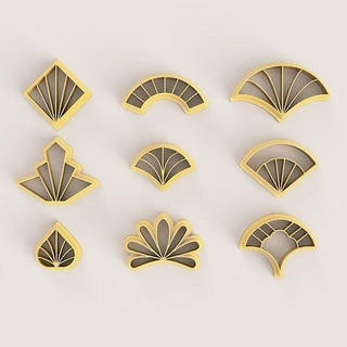 art deco flowers polymer clay cutter earring design abstract illustration house symbol embosser summer printing fondant stamp pattern jewelry earrings 3d print model - Mito3D