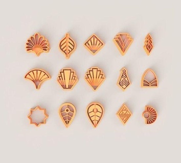 art deco polymer cutter set organic shape clay stamp printing embosser cold jewelry earrings 3d print model - Mito3D