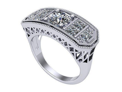 arte deco squillare diamante d'oro argento gioielleria anelli 3d print model - Mito3D
