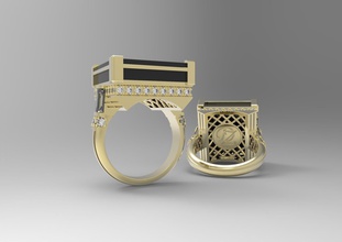 arte deco anel quadrado incrustação moda stl 3dm imprimível sinete joalheria jóias ouro prata diamante luxo gema jóia prototipagem argolas namorados 3d print model - Mito3D