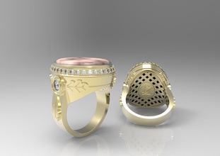 art deco signet ring oak leaves jewelry gold silver diamond gems jewellery precious fashion rings valentine classic gift apparel luxury imperial 3d print model - Mito3D