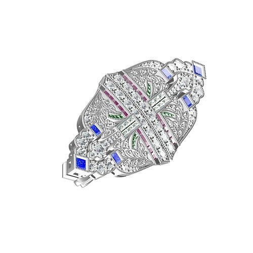 arte deco stile progettista spilla 3 gioielleria gemma moda oro argento stampabile 3d cad design personalizzare diamante spille 3D print model - Mito3D