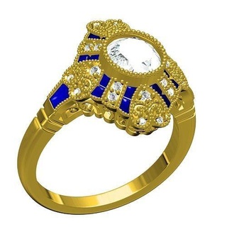 Arte deco estilo redondo bisel conjunto compromiso anillo joyería joya oro imprimible plata platino 3d canalla diseño personalizar sith diamante anillos 3d print model - Mito3D