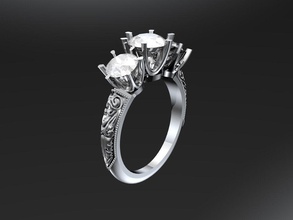 art deco three stone ring jewelry engagement artdeco printable rings 3d print model - Mito3D