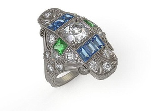 art deco vintage ring rings custom jewelry diamond engagement filigree miligrain engraving 3d print model - Mito3D