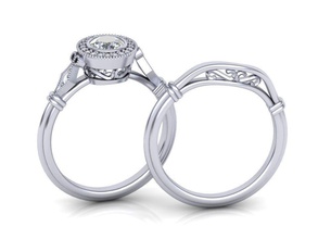 art deco wedding set 0194 jewelry artdeco milgrain engagement ring 3dring buy3d bluenile greenlake promise diamonds printable silver rings 3d print model - Mito3D