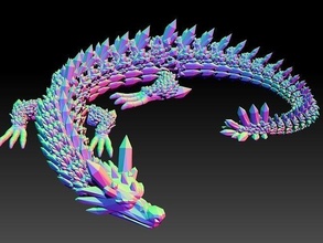 articulated crystal dragon - flexi 3d print articulating toy lizard flexible in place no supports fantasy mythical cute pet crystals art sculptures 3d print model - Mito3D